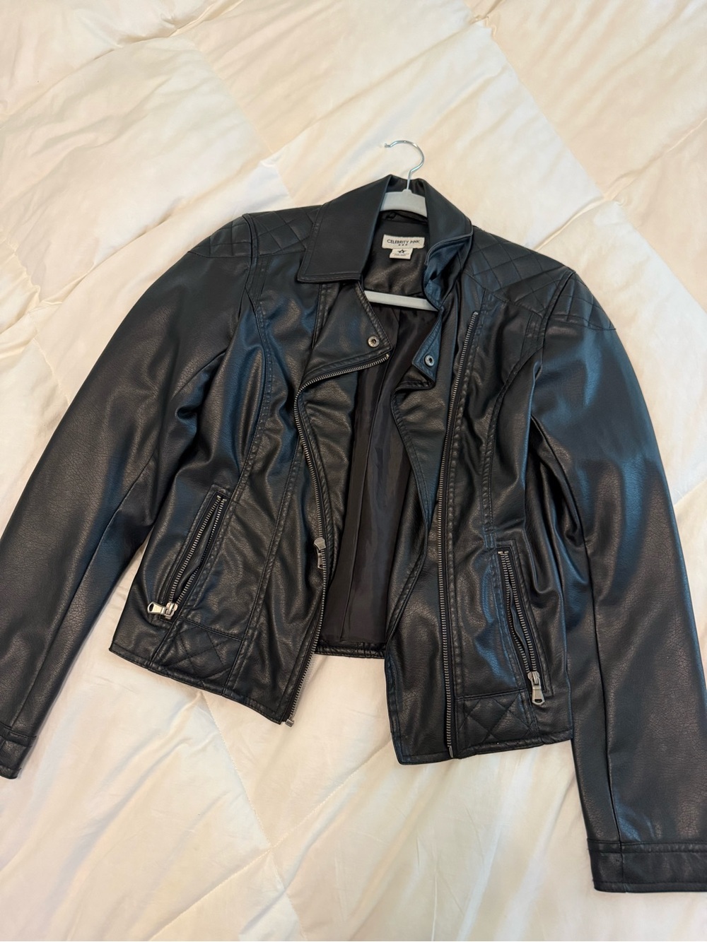 Celebrity Pink Women's Black Faux Leather Moto Jacket